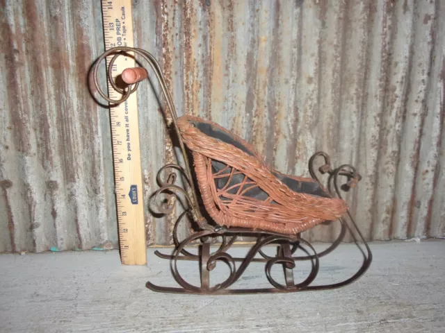 Baby Doll Sleigh Sled Stroller Carriage Wicker And Metal Vintage