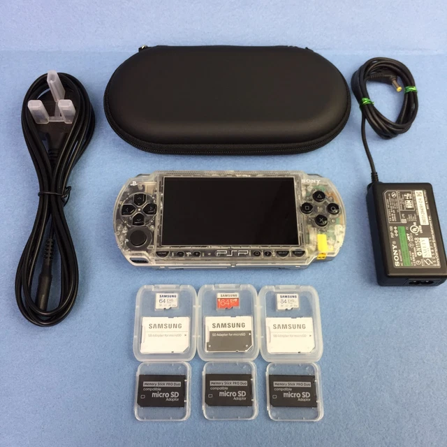 Sony PSP 1000 Clear & Black + Upgraded IPS Screen + 401 Games + Charger + Case