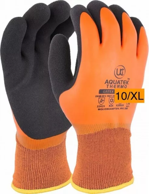 2 Pairs UCI Aquatek Thermo Sz XL 10 Thermal Waterproof Winter Warm Work Gloves