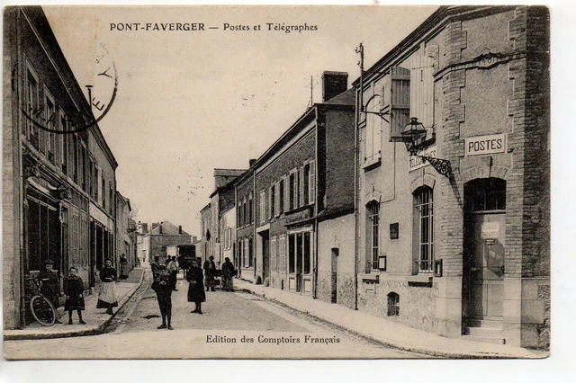 PONTFAVERGER - Marne - CPA 51 - Poste et Telegraphes - jolie rue animée