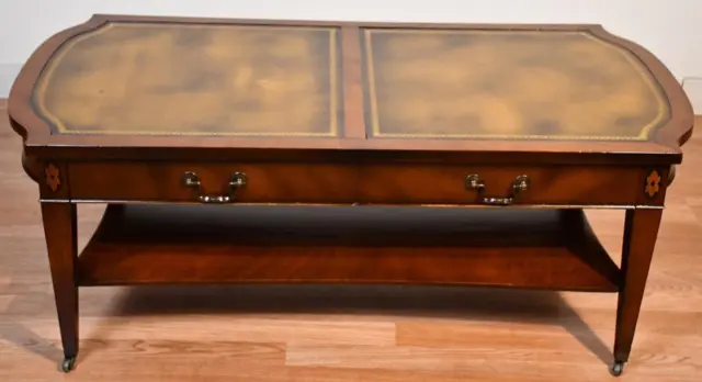 1940s English Regency Style Mahogany & Leather top Coffee table