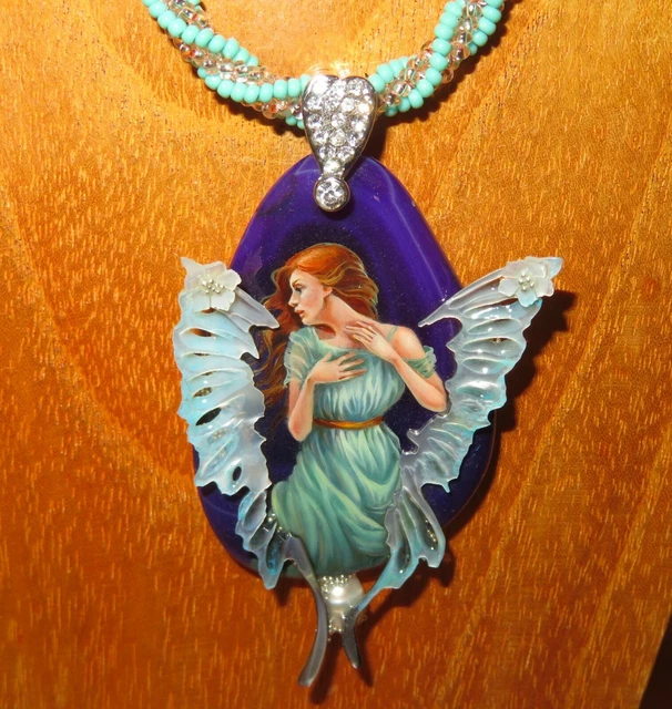 Ciondolo Fairy Farfalla Zenzero Lady Dipinto a Mano Pietra Cover Ali Regalo