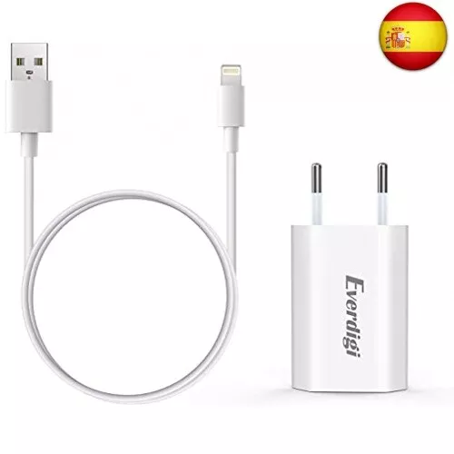 Everdigi Cargador Enchufe Adaptador USB Cable de Carga para Phone Blanco Tres