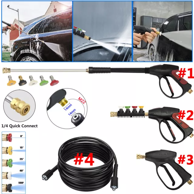 High Pressure Washer Gun M22-14mm w/ 5 Spray Nozzle + 5m Hose Car Jet Lance Kits