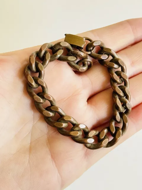 Vintage Solid Copper Cuban Link Bracelet Chunky Stunning Heavy Chain Statement