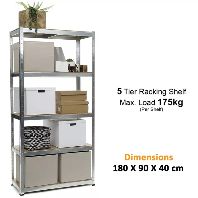 Garage Racking 5 Tier Shelving Unit Boltless Heavy Duty Metal Shelf Shed Storage