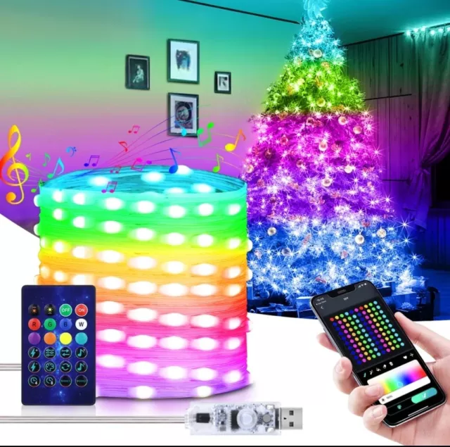 Guirlande Photo intelligente,Guirlande Lumineuse Chambre USB ,Guirlande led  photo RGB Multicolore avec Télécommande/App Contrle