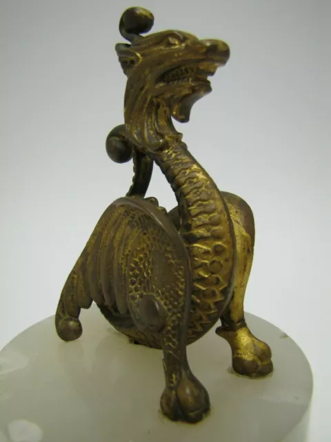 Griffin Dragon Monster Beast Antique Bronze Figural Decorative Arts Marble Base