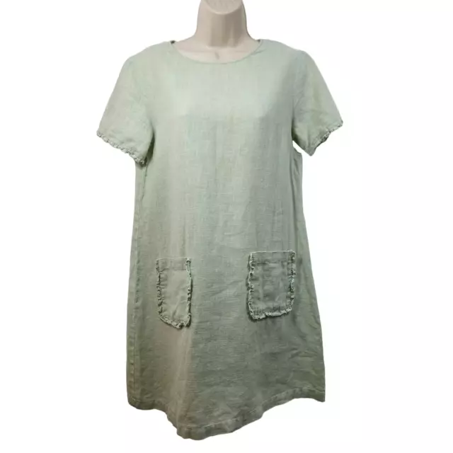 Sweet Jessie Dress Womens Small 100% Linen Shift Pockets Pale Green Lagenlook