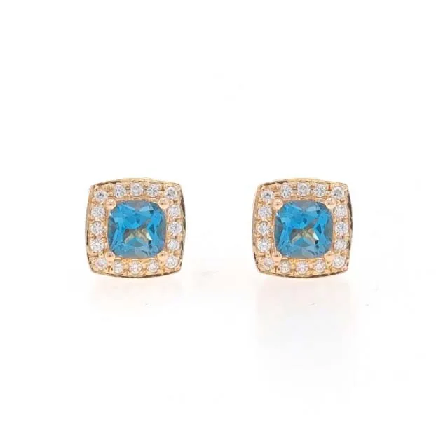 Le Vian London Blue Topaz Diamond Halo Stud Earrings Rose Gold 14k Cushion.72ctw