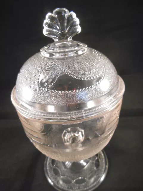 19th C. EAPG Flint Glass Powder & Shot Cornucopia Pattern Covered Sugar Bowl