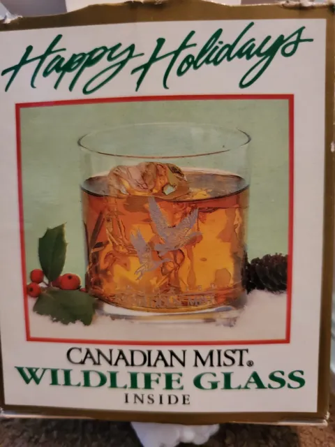 Vintage Happy Holidays Canadian Mist Wildlife Glass Eagles Etched In Glass