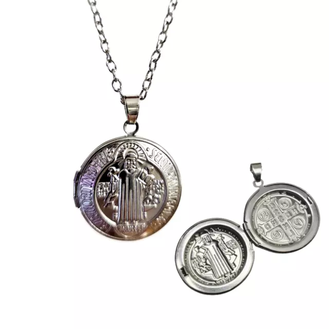 St. Benedict Medaille Medaillon Anhänger Halskette Medaillon Kreuz 18"...