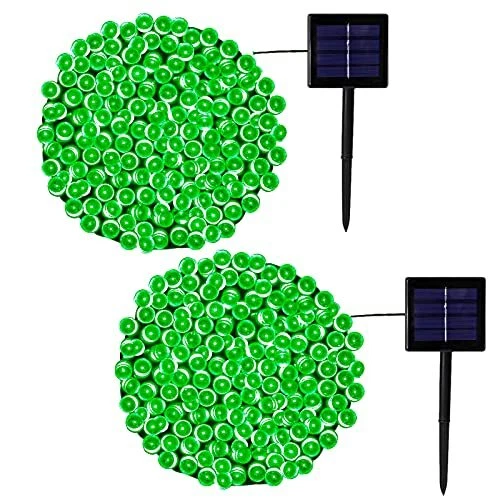 2-Pack 85FT 240 LED Green Solar String Lights Outdoor for St. Patrick's Day,