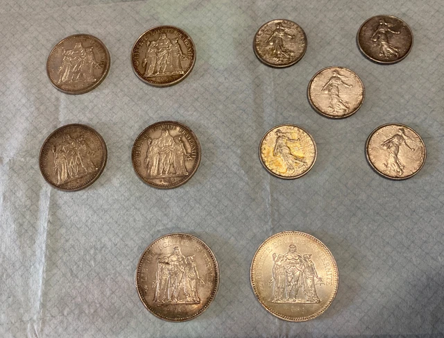 LOT DE PIÈCES DE 50 FRANCS 10 francs HERCULE  5 francs EN ARGENT