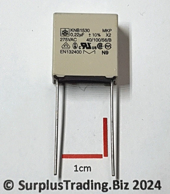 5 Condensateurs MKP X2 Kemet 0.01µF 275V AC - 10mm Pas, Film Polypropylène, Neufs