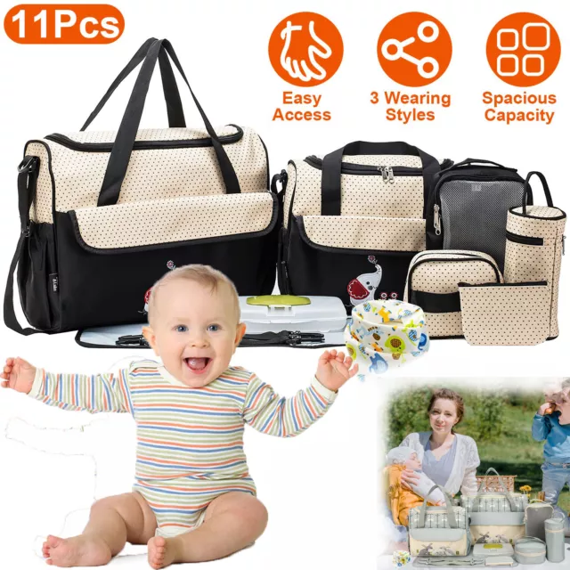11Pcs Diaper Bag Tote Set Baby Diaper for Mom - Large Storage for Nappy/Clothes
