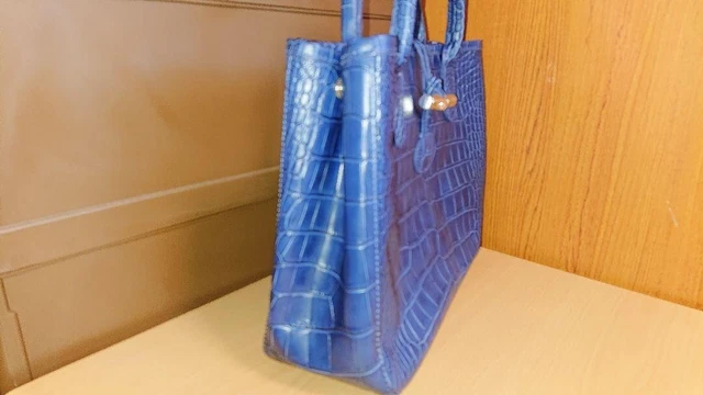 LONGCHAMP ROSEAU CROC EMBOSSED Leather Handbag Tote Blue Navy [Very Good] 5