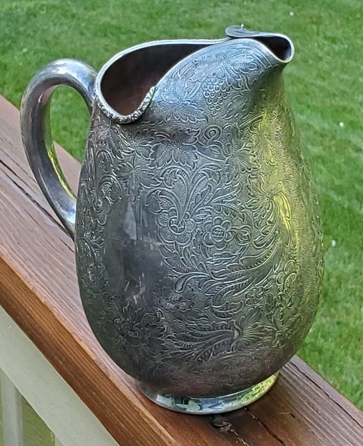 Antique Barker Ellis Silver Plate Ice Lip Pitcher England No Monogram Grapes SP