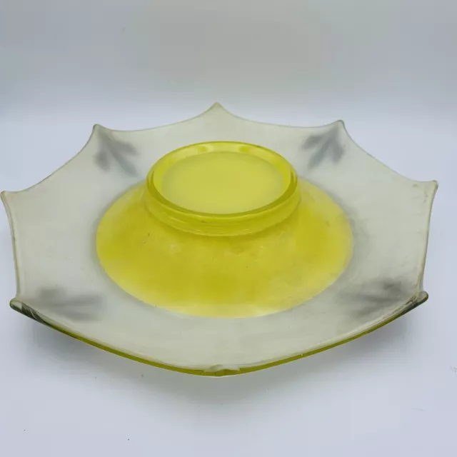 Vintage Indiana Glass Moderne Yellow White Silver Art Deco Console Bowl 11' 3