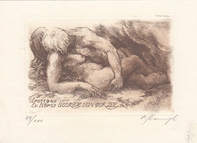 Exlibris Bookplate Gravure À L'Eau-forte Petr Hampl Couple Amoureux Nu 3
