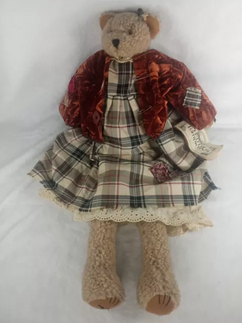Enesco Teddy Tompkins Molly Petticoat patchwork brown Sweater Stitched “T”  24”
