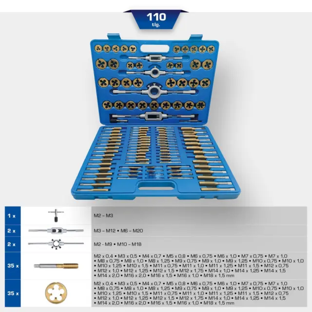 BRILLIANT TOOLS TiN set utensili da taglio filettati, 110 pezzi 3