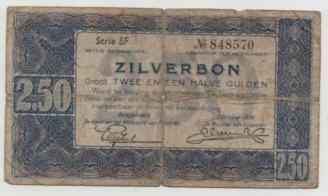 Netherlands 2, 5 2 1/2 Gulden 1938 Pick 64 Look Scans