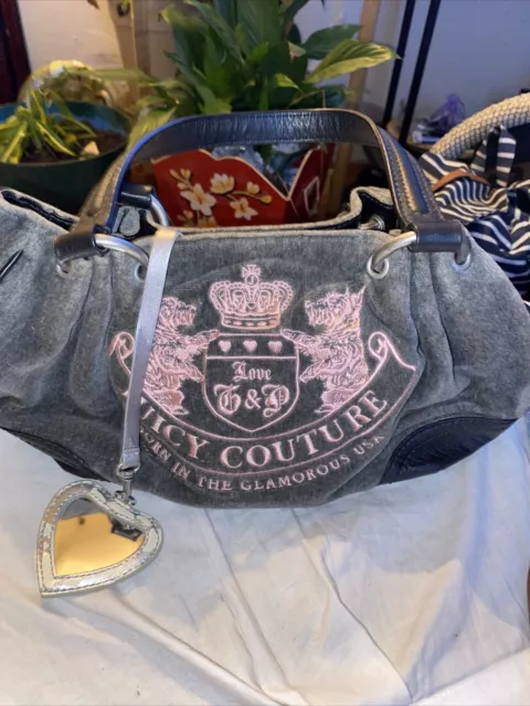 Vintage Gray Pink Royal Juicy Couture Bag Purse Handbag Satchel Y2K Velour