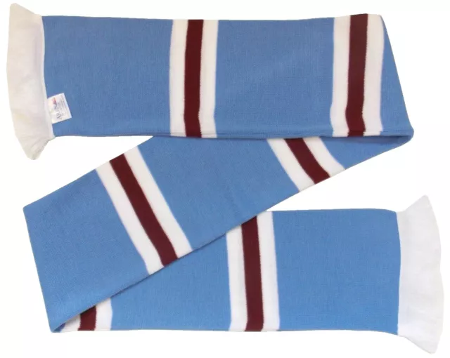 Manchester City Supporters Sky Blue White Claret Retro Style Scarf - Made in UK