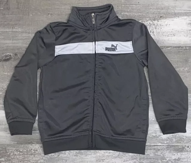 Puma Boys Gray Long Sleeve Pocket Front Full Zip Outerwear Track Jacket Size 24M