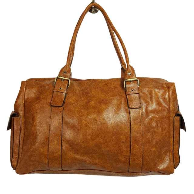 Bueno Faux Leather Duffle Weekender Bag Brown Embossed Paisley Carry On Travel