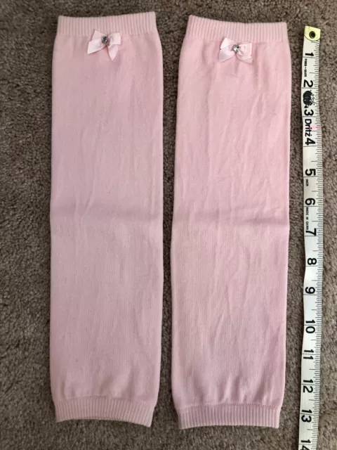 Basic Moves Girls OSFA Ballet Pink 13” Leg Warmers Bow With Rhinestone