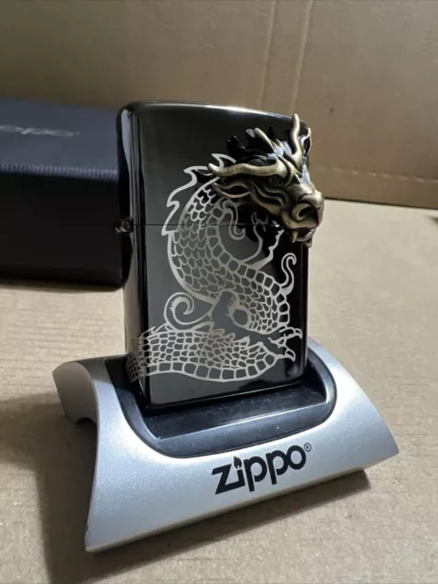 Zippo Windproof Lighter Black Ice LIMITED 1000 3D Dragon Head 2014 NEW RARE 2