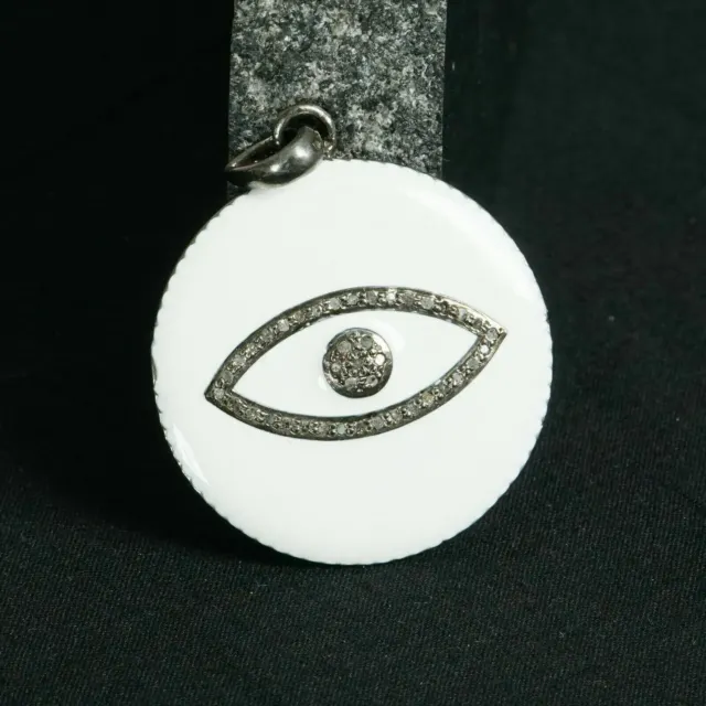 Natural Pave Diamond Evil Eye Pendant 925 Sterling Silver Enamel Jewelry Gifts