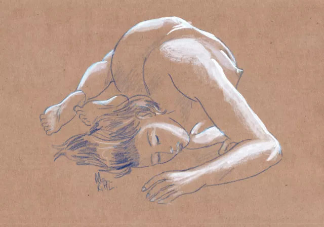 Nu nude dessin original  femme nue naked - original art Drawing
