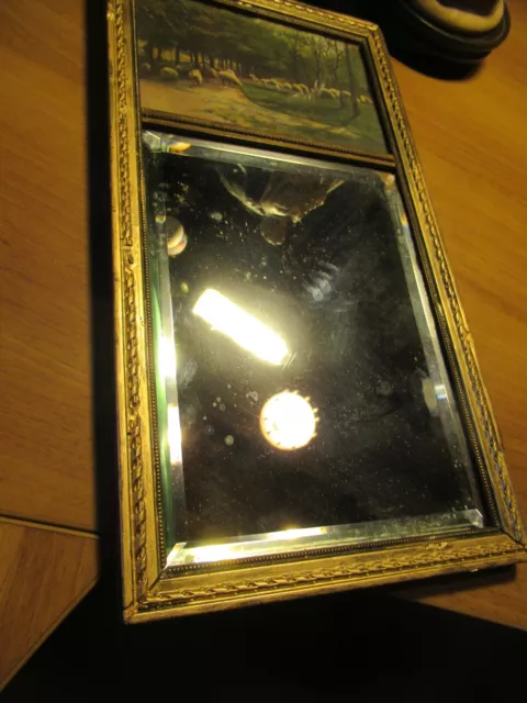 Ancien petit Trumeau  miroir biseauté cadre bois et plâtre doré