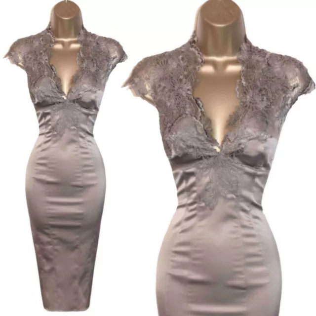 Karen Millen UK 12 (US 8) EXQUISITE VINTAGE BRONZE LACE COCKTAIL WIGGLE DRESS