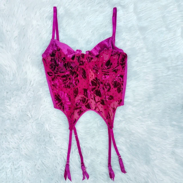 VINTAGE VICTORIAS SECRET Gold Label Purple Lace Velvet Floral Corset