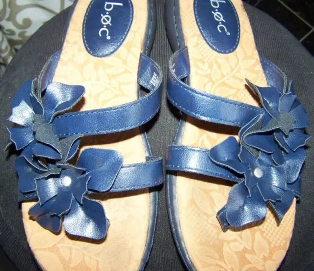 Børn boc Sandals Women's 6M Navy Blue 3D Flowers Flip Flops Thong Slip Ons Comf