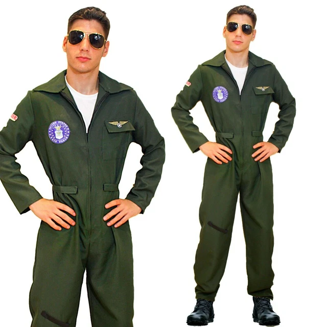 80S GUN AVIATOR Costume Top Shot Pilot Flying Uniform 80s Mens Fancy Dress 1980s £16.99