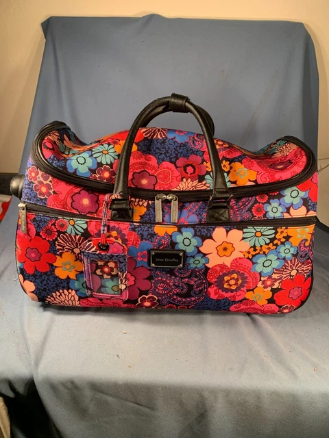 Vera Bradley Rolling Travel Pull Wheeled Duffel Bag Bright Letters Design Nylon