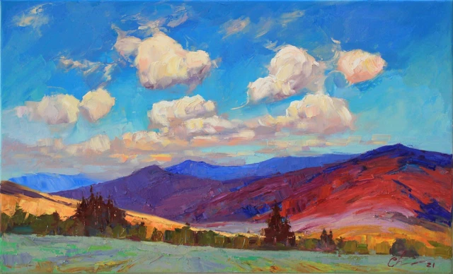 Mountain painting Original art Impressionism Oil on canvas by S. Chernyakovsky