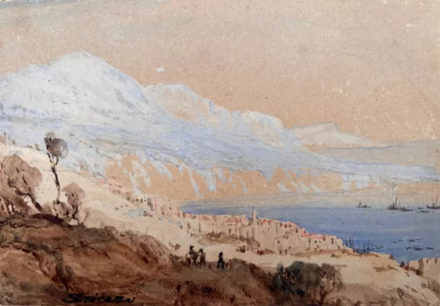 Joseph Fricero (1807-1870)-Vue de Nice-Signé 1869-Aquarelle ancienne-Provence