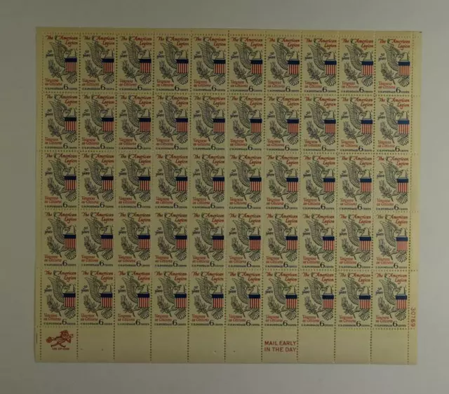 Us Scott 1369 Pane Of 50 The American Legion 50 Years Stamps 6 Cent Face Mnh