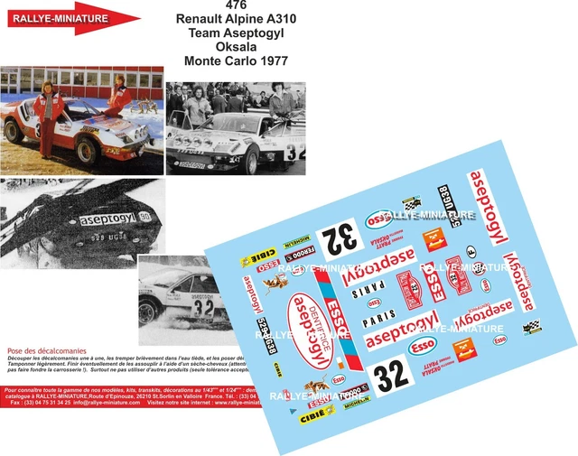 Décalcomanies 1/32 Alpine Renault A110 Palayer - Tour Auto 1971 Rallye France - Réf. 4351 RALLYE MINIATURE