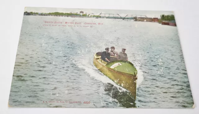 Early 20th Century NORTH BUTTE Motor Boat HO Domam Co Oshkosh WI Postcard
