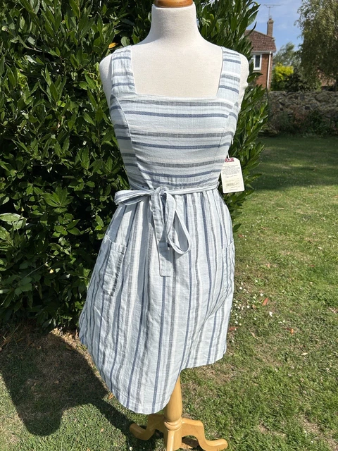 FAT FACE SERENA Blue Stripe Light Cotton Fit N Flare Sun Dress