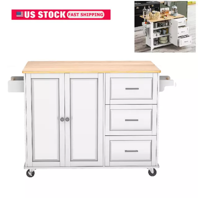 Kitchen Island Rolling Cart Storage Wood Cabinet with Drop Leaf Towel Rack gp