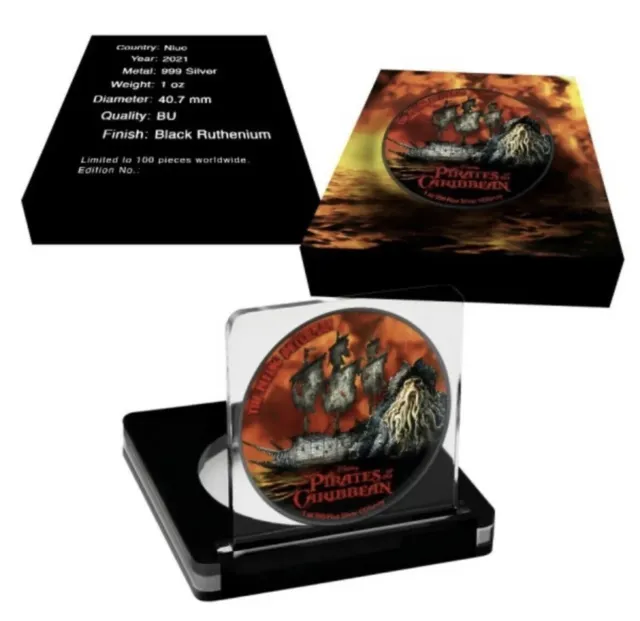 2021 Niue Pirates of the Caribbean Flying Dutchman Red Skies Edition 1 oz Sil...